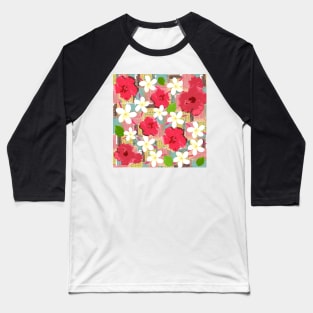 Tropical Flowers (small flowers, warm background) Baseball T-Shirt